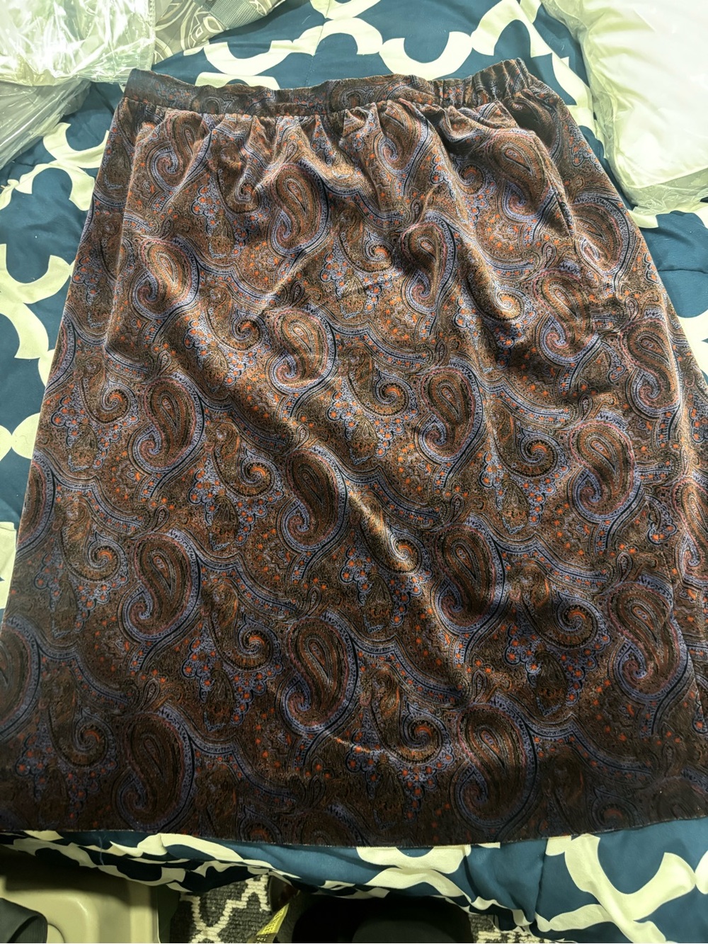 Vintage purple Paisley Elastic-Waist Skirt